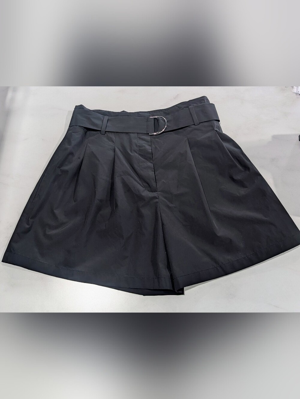 Zara Black High-Waist Pleated Shorts with D-Ring Belt